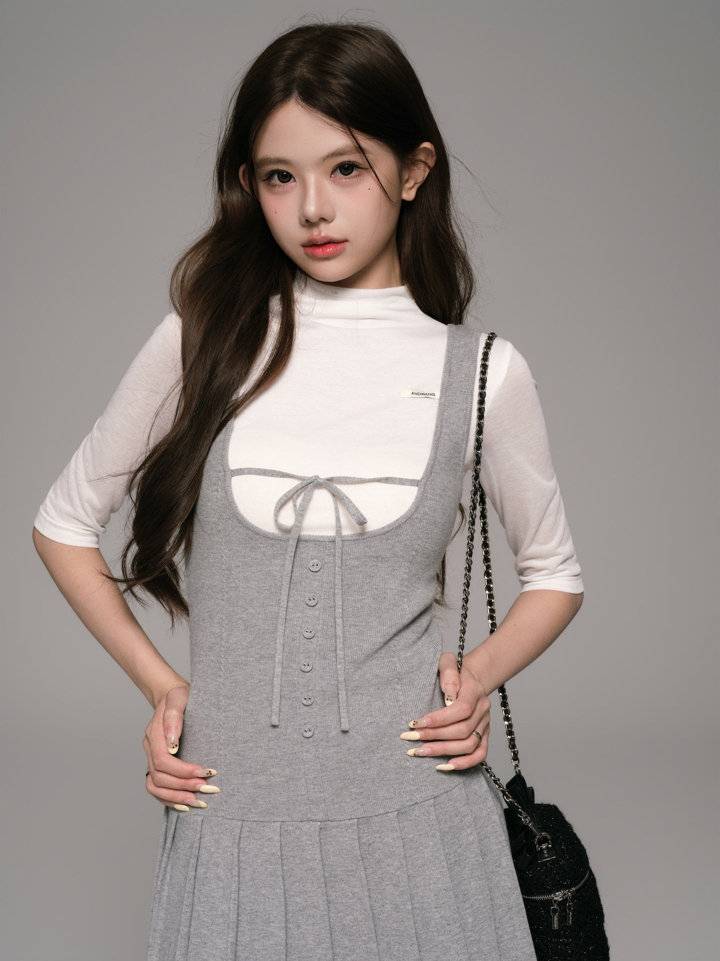 ワンピース andwang Airy Knit Pleated Dress Set S Sculpted Pleated Knit Set