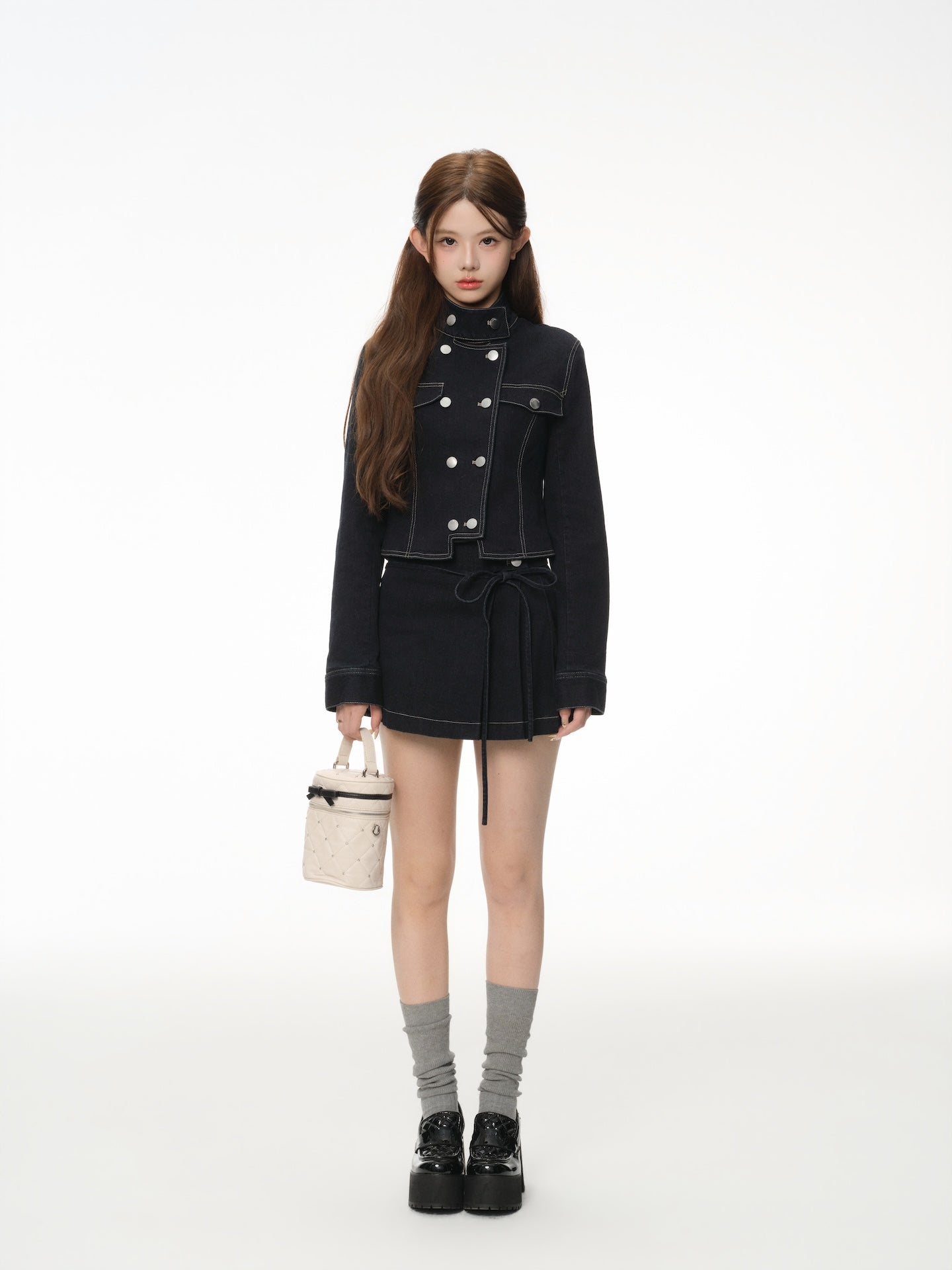 Heritage Pleats Denim Mini Skirt