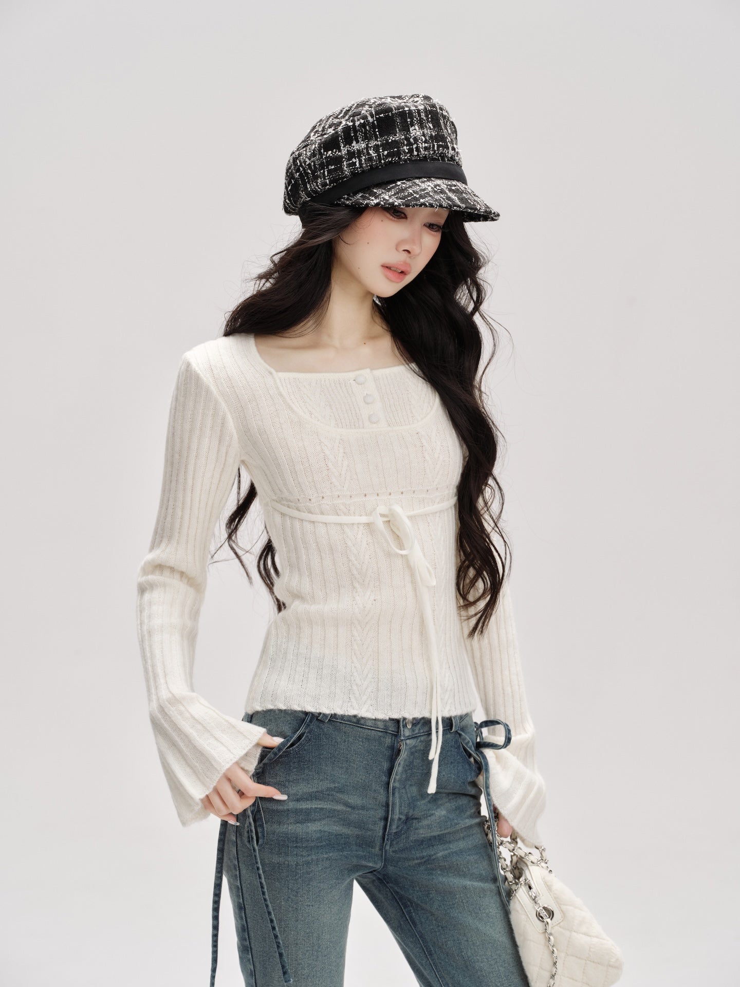 Fluffy Ribbon Knit Top