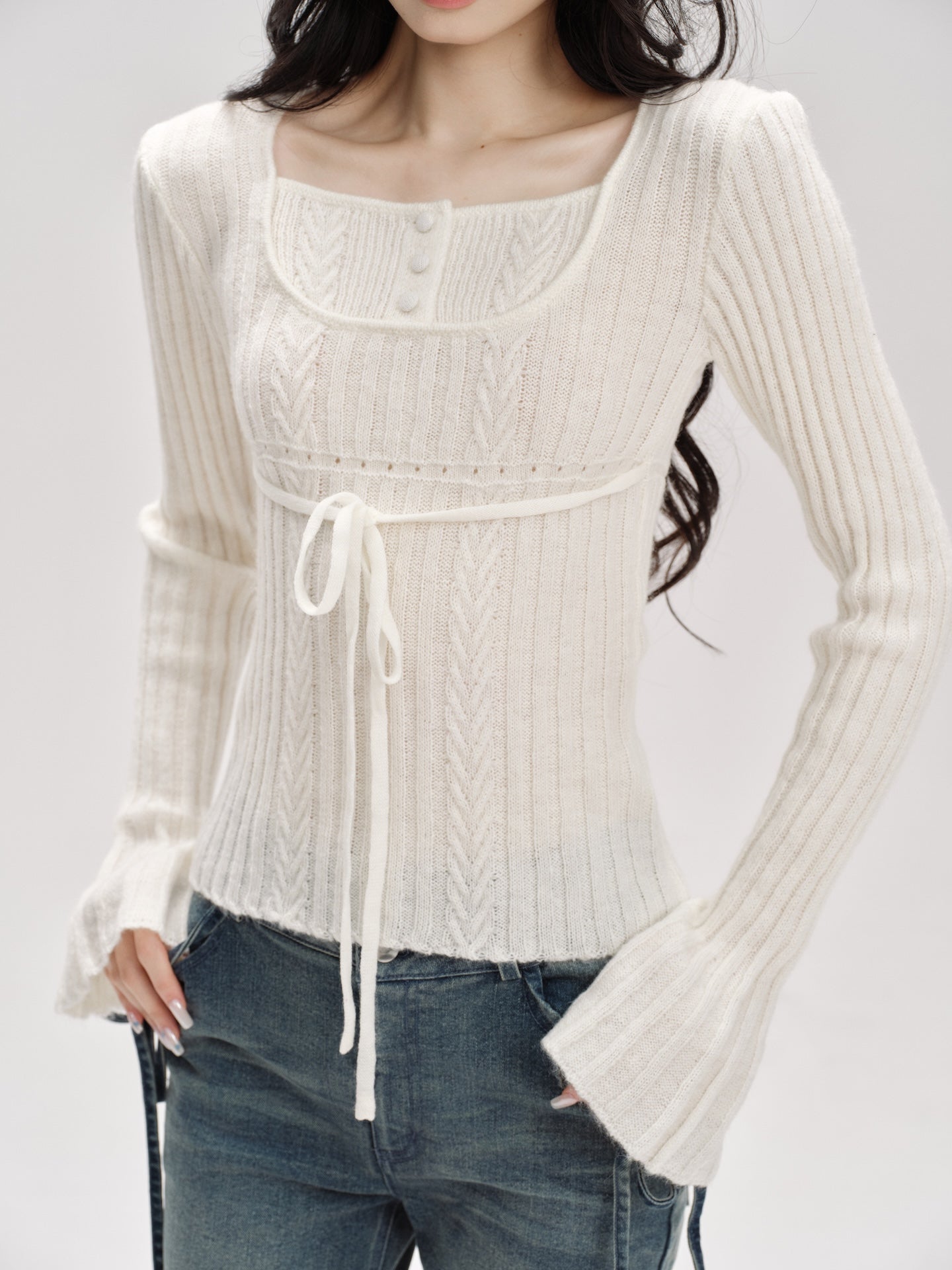 Fluffy Ribbon Knit Top