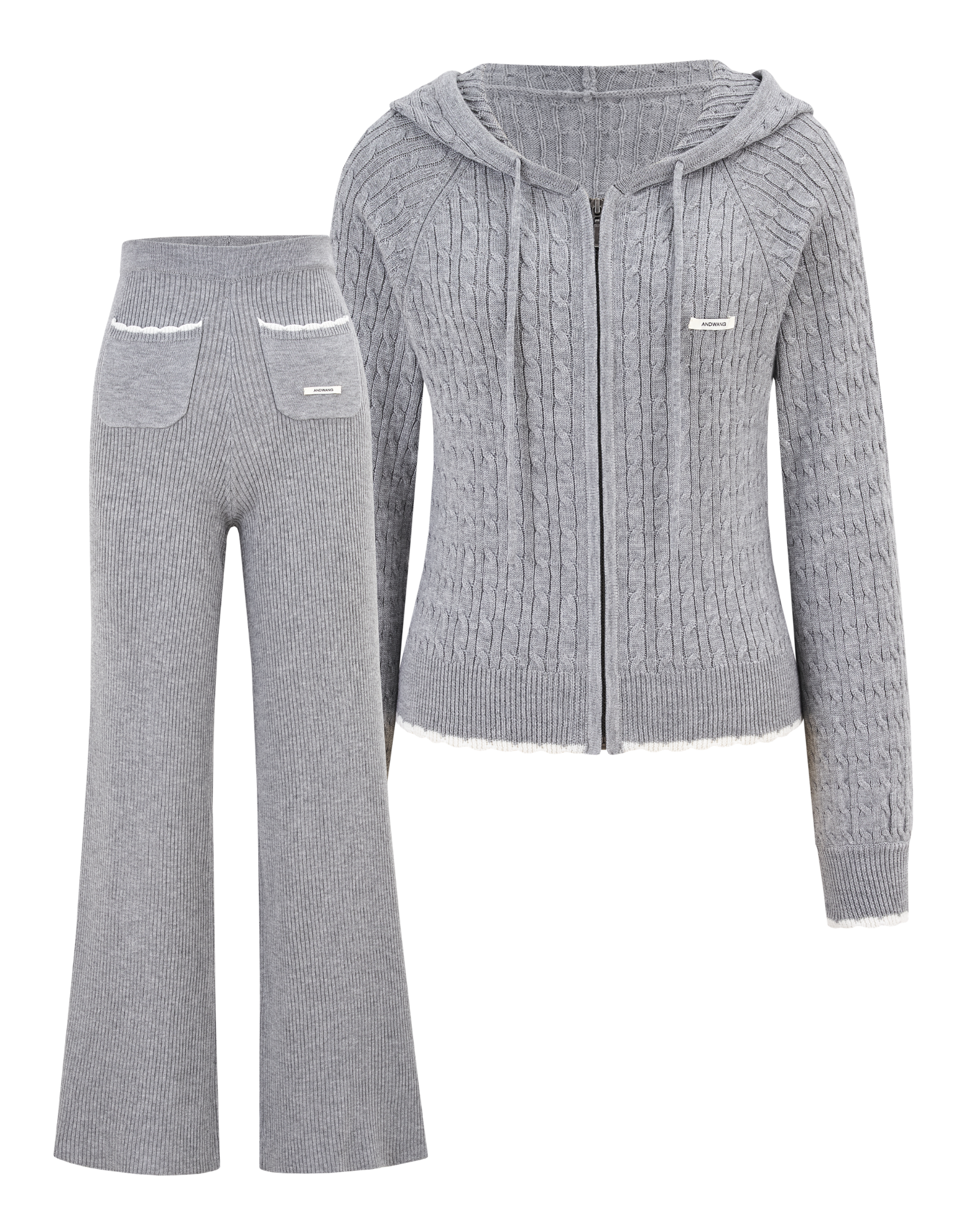 Contrast Frill Rib Knit Set