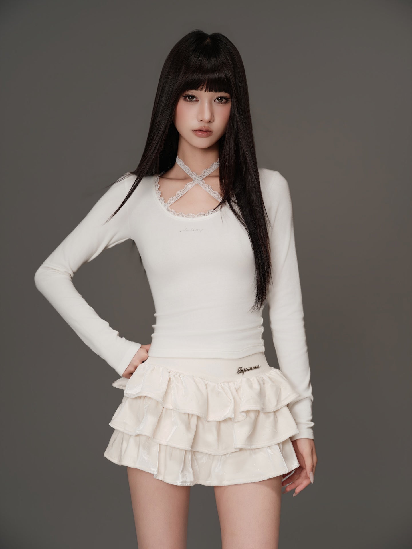 トップス Cross Lace Long Tee andwang Cross Lace Long Tee