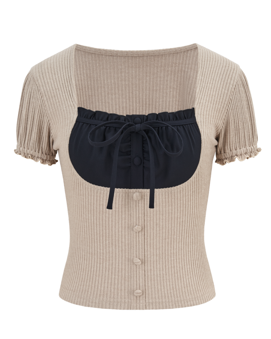 Contrast Ribbon Rib Top