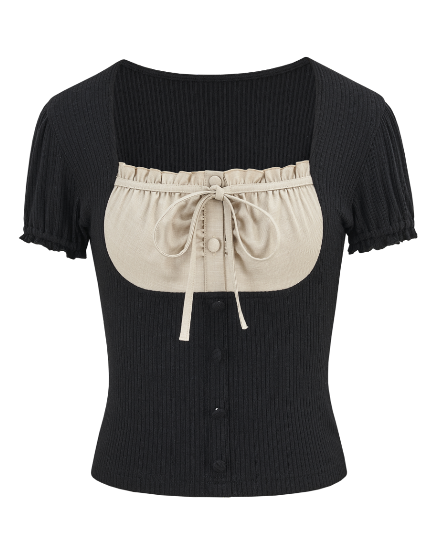Contrast Ribbon Rib Top