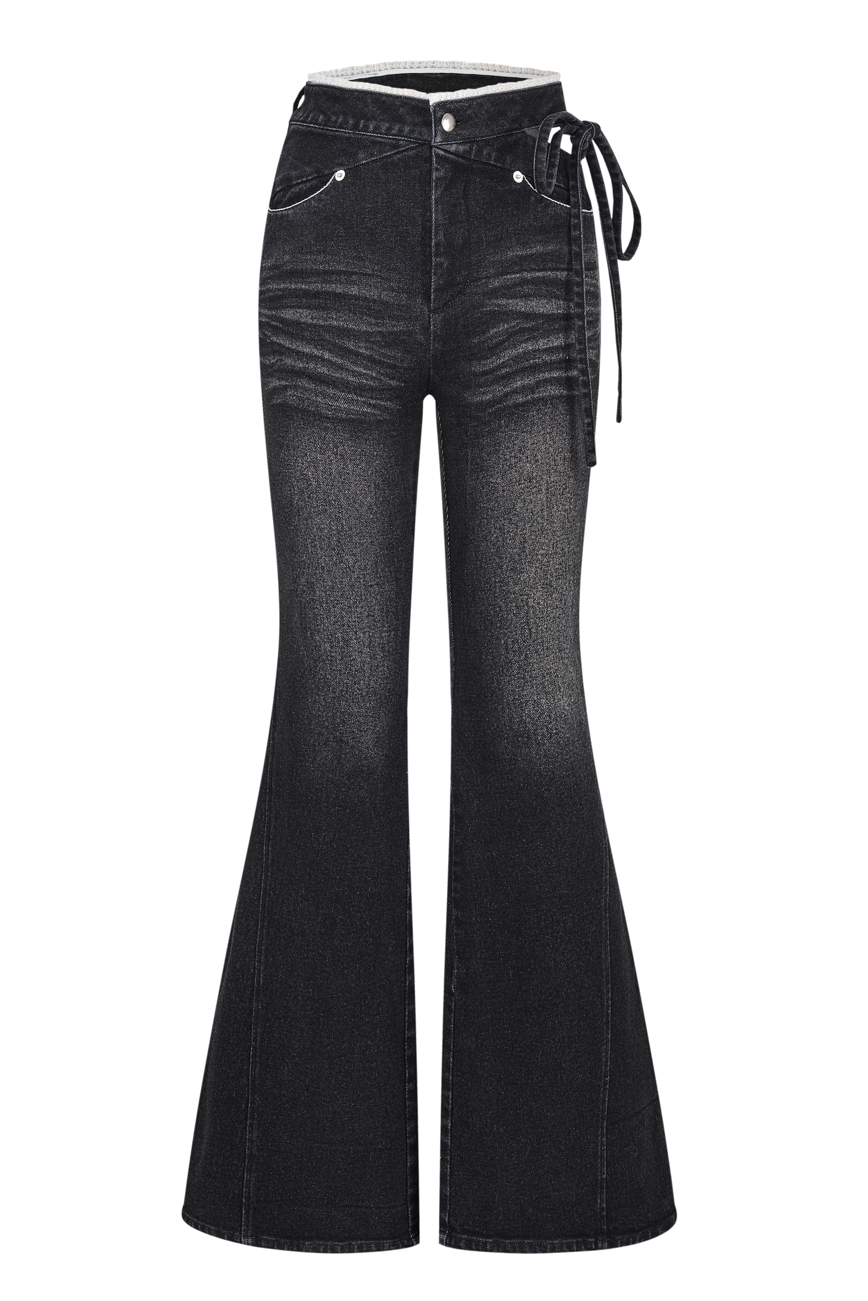 Corset Cut-Out Ribbon Flare Denim Corset Cut-Out Ribbon Flare Denim