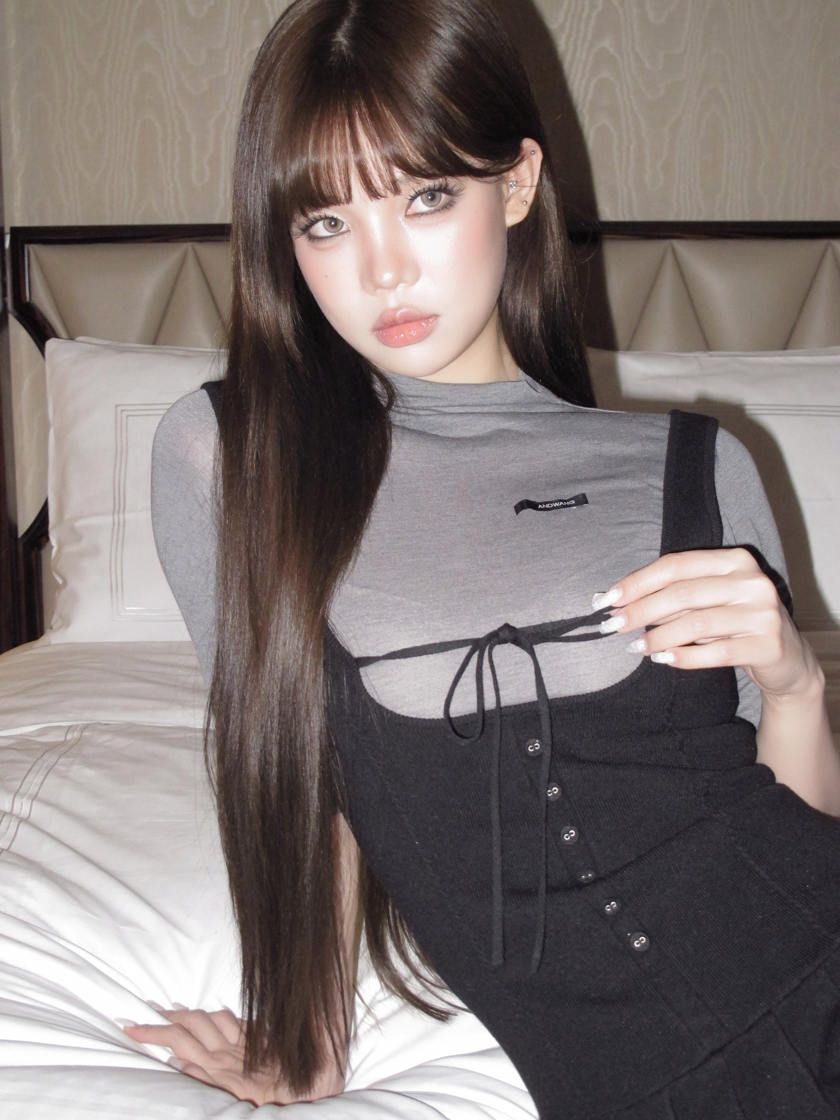 トップス ANDWANG Sculpted Pleated Ribbon Dress Sculpted Pleated