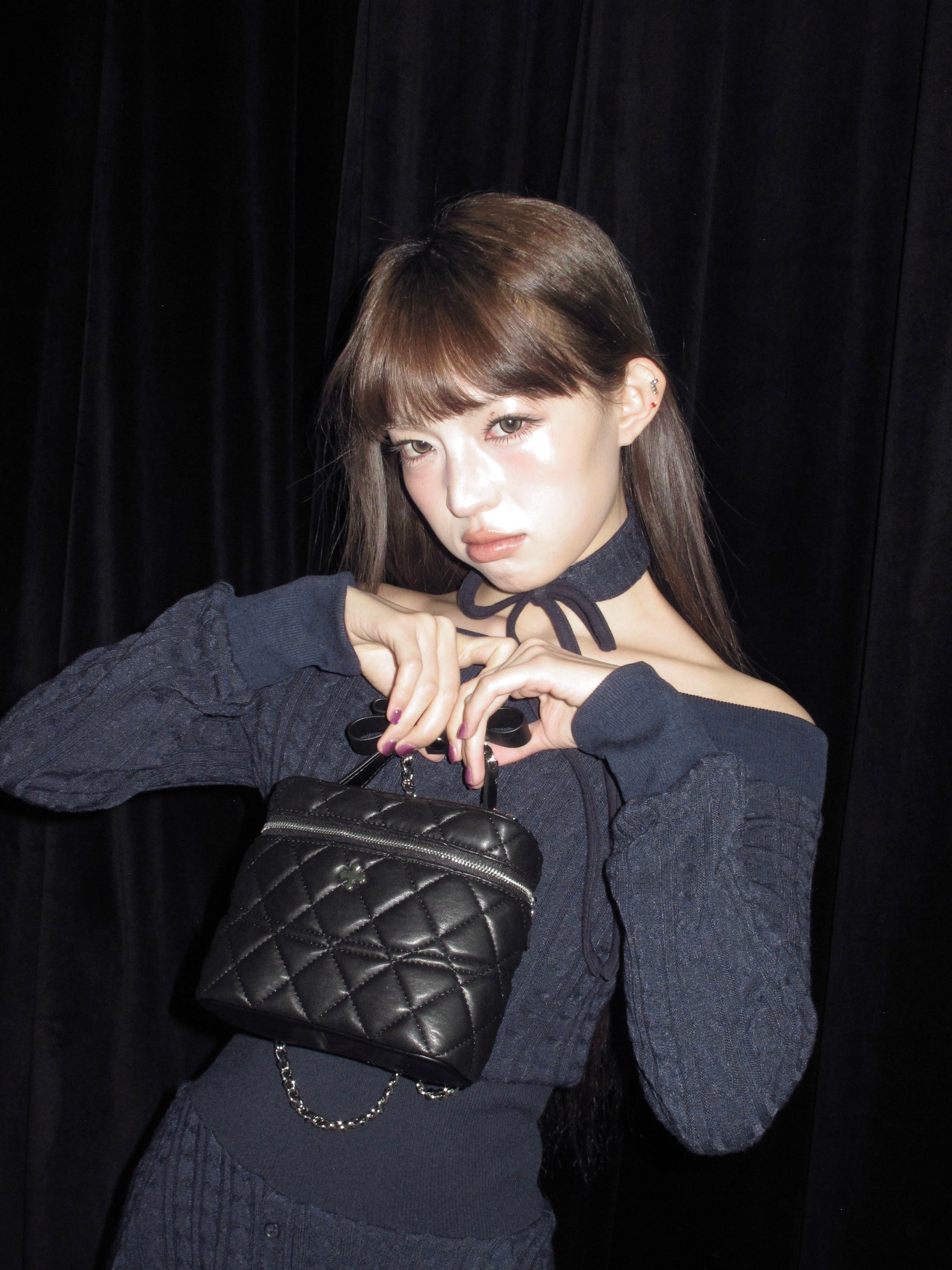andwang Ribcrafted Knit Dress Set ブラック Contour Choker Rib Knit Dress