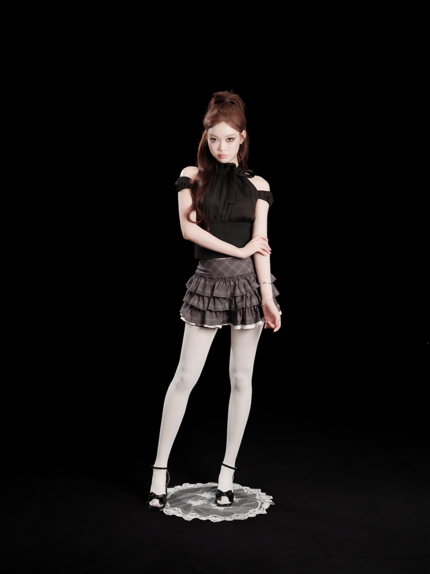 トップス andwang Soft Sheer Ribbon Docking Tops Soft Sheer Ribbon Docking Tops