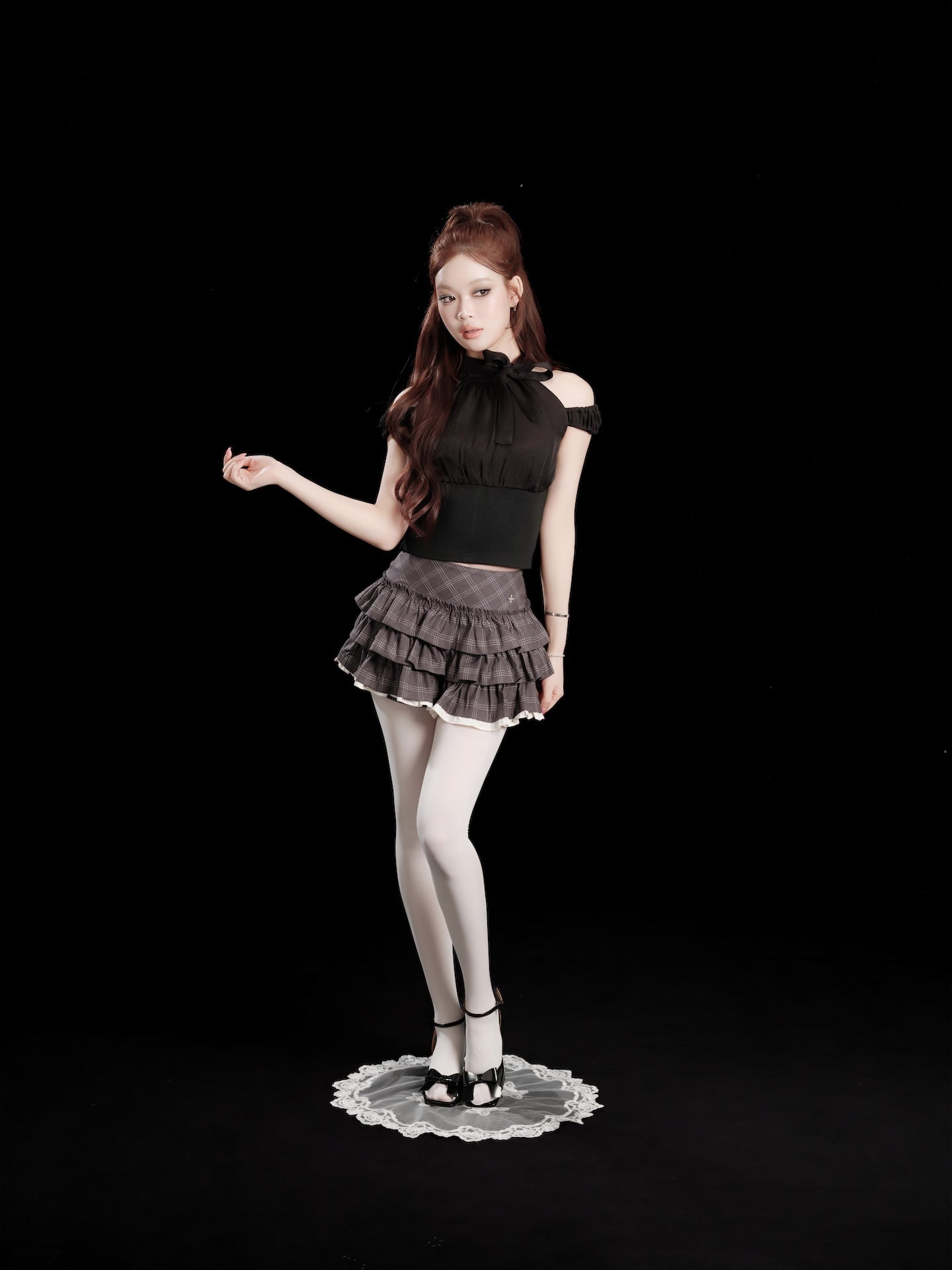 トップス andwang Soft Sheer Ribbon Docking Tops Soft Sheer Ribbon Docking Tops