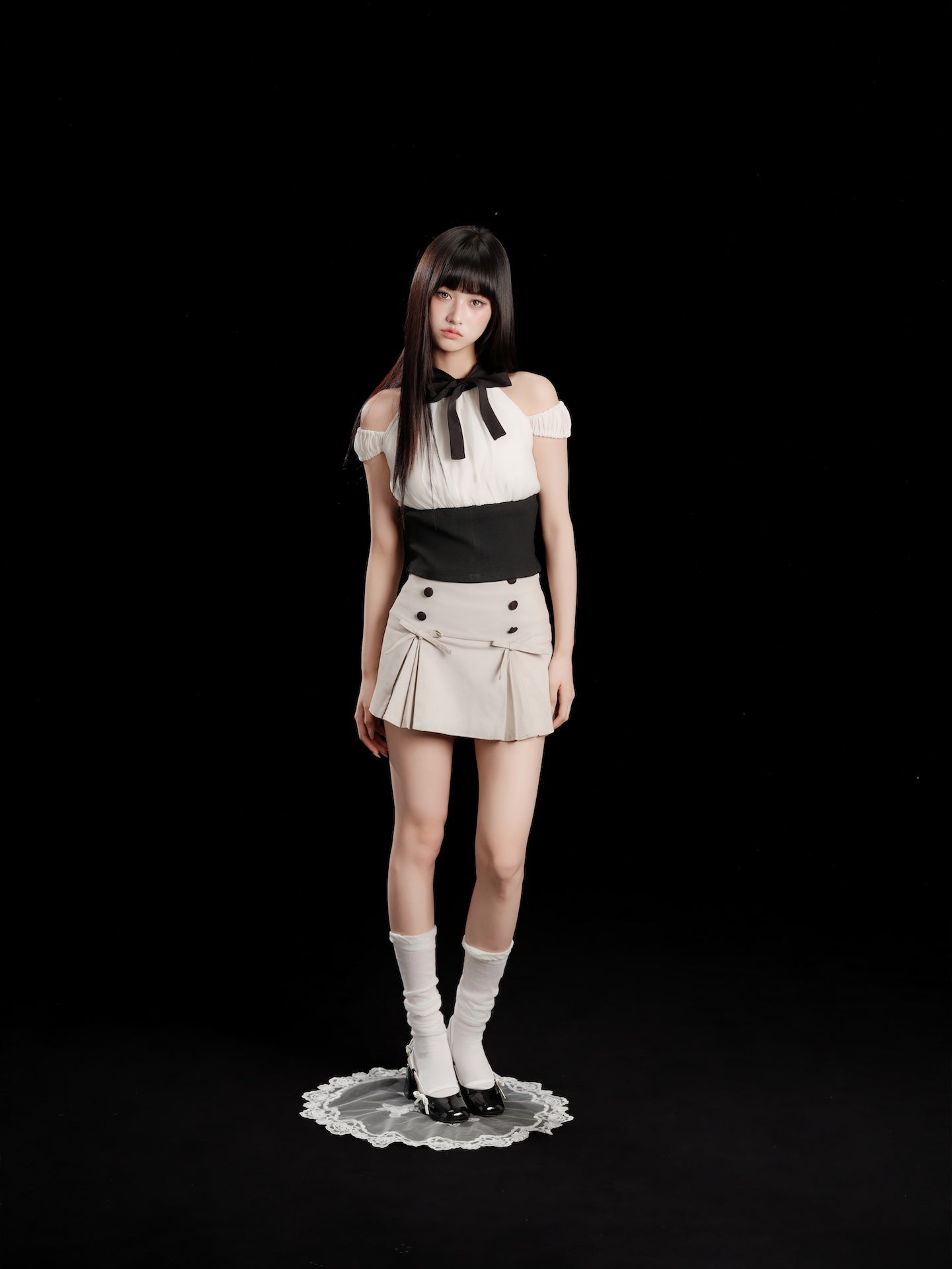 トップス andwang Soft Sheer Ribbon Docking Tops Soft Sheer Ribbon Docking Tops