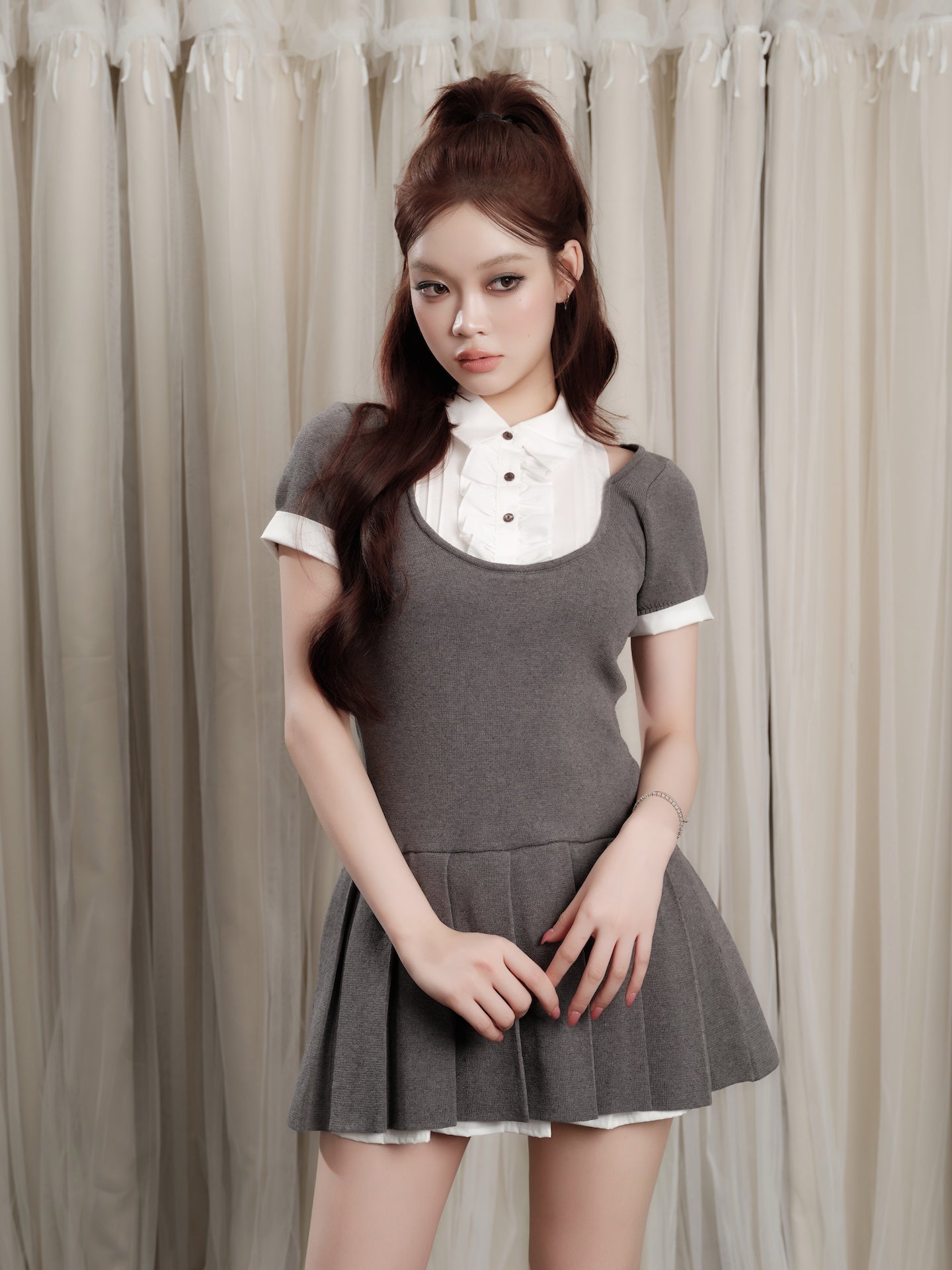 即日発送Grace Pleated Docking Mini Dress Grace Pleated Docking Mini Dress