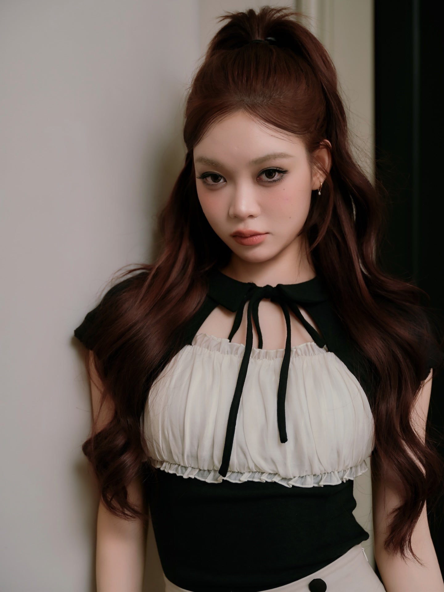 トップス ANDWANG Couture Frill Ribbon Tops BLACK Couture Frill Ribbon Tops