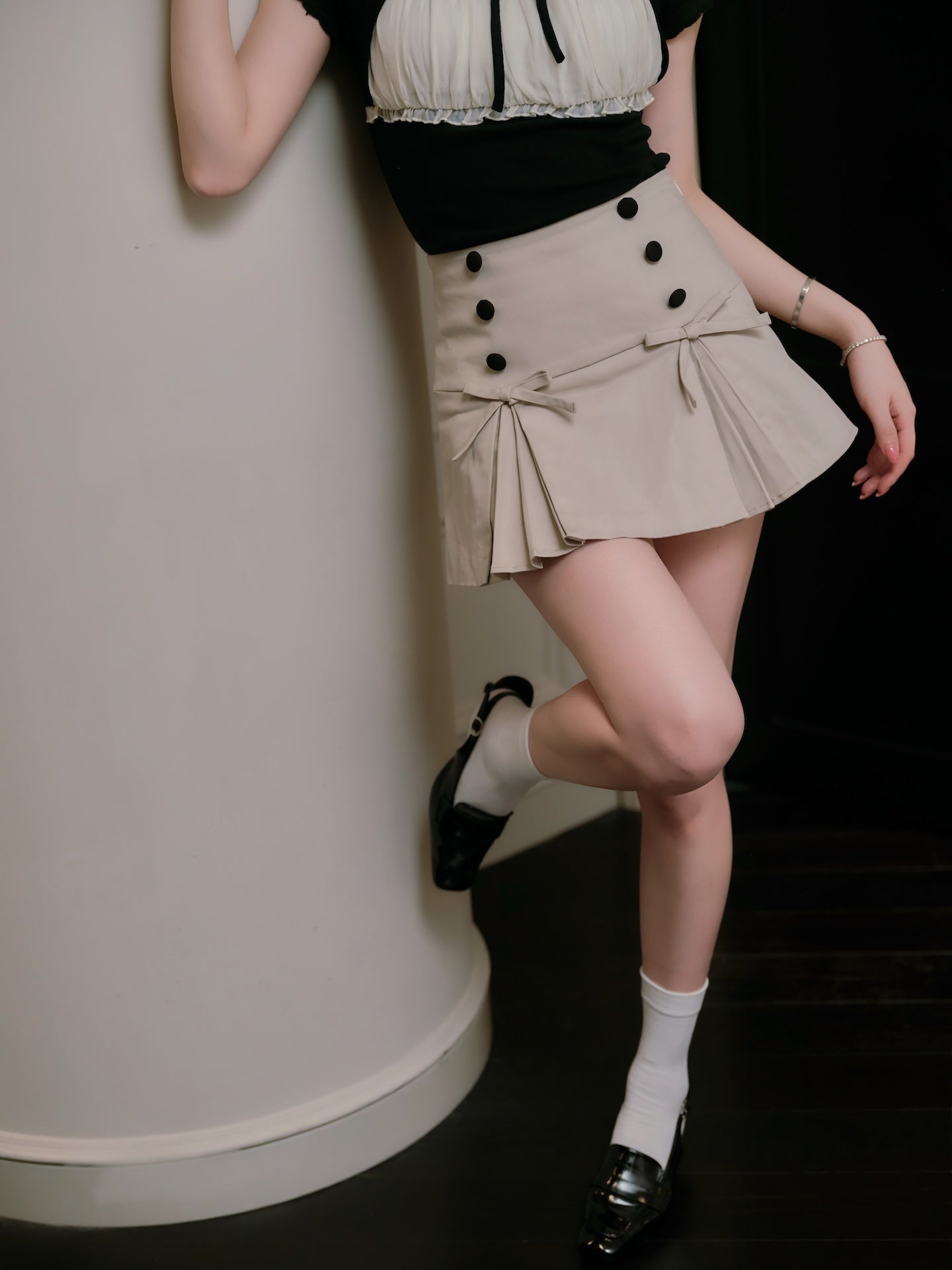 トップス ANDWANG Couture Frill Ribbon Tops BLACK Couture Frill Ribbon Tops