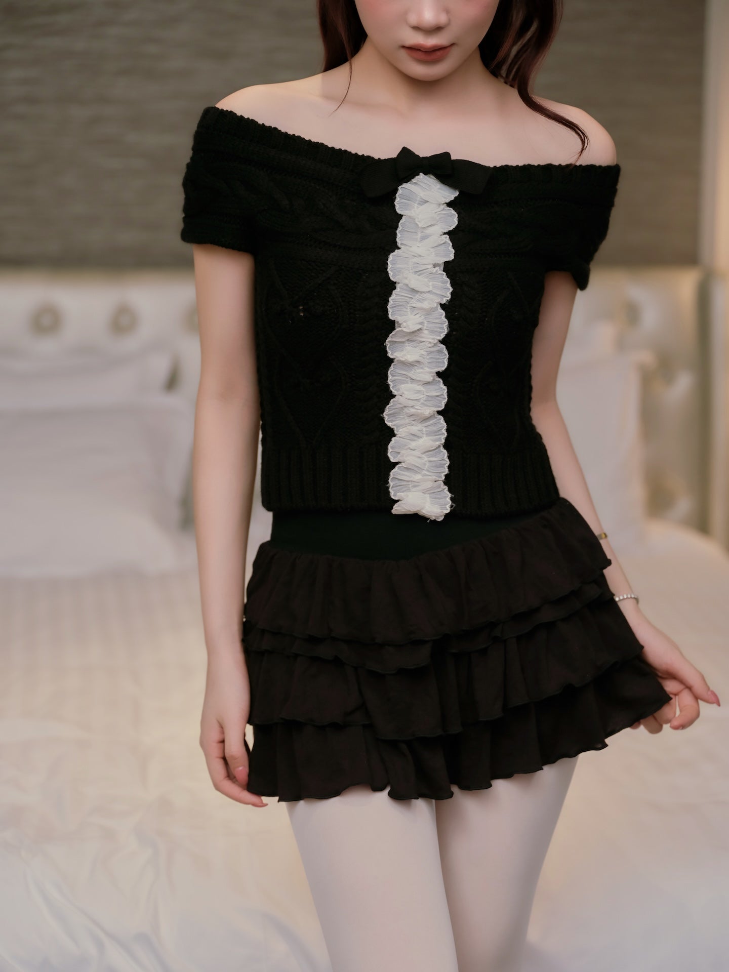 【新品 未開封】ANDWANG heart frill rib knit 2way Heart Frill Rib Knit