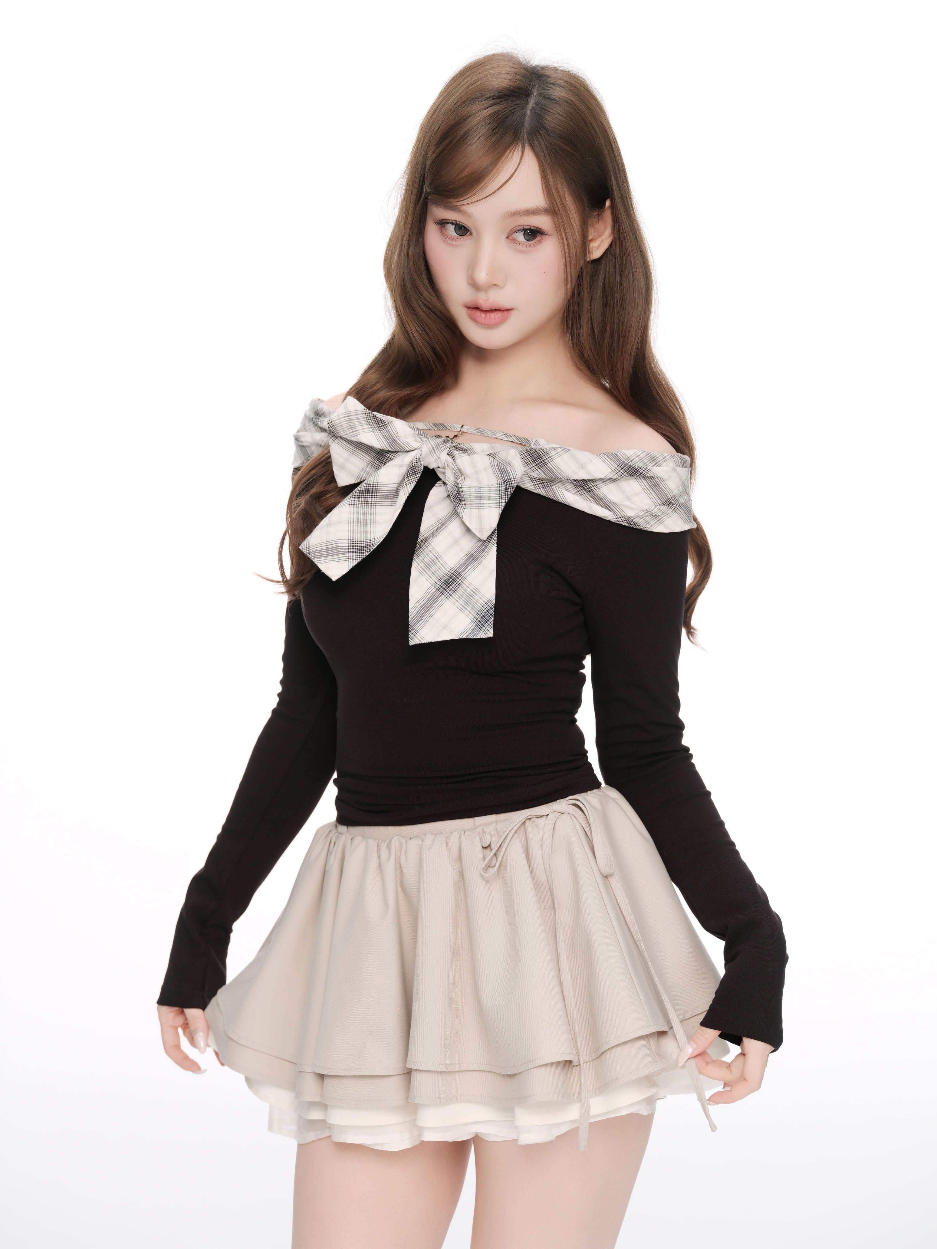 スカート andwang Sculpted Ribbon Flare Skirt M Sculpted Ribbon Flare Skirt