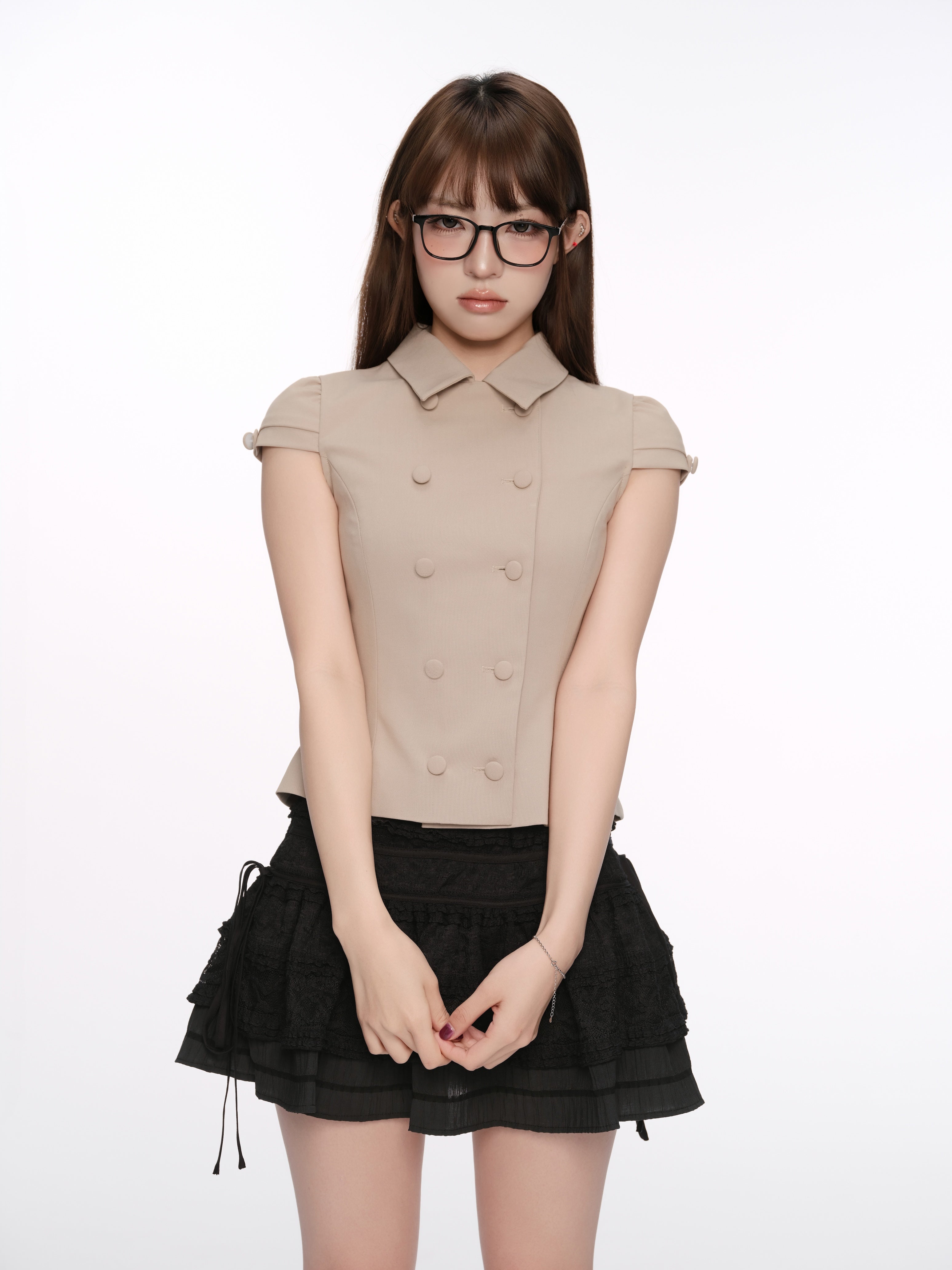 Short Sleeve Double Button Tops