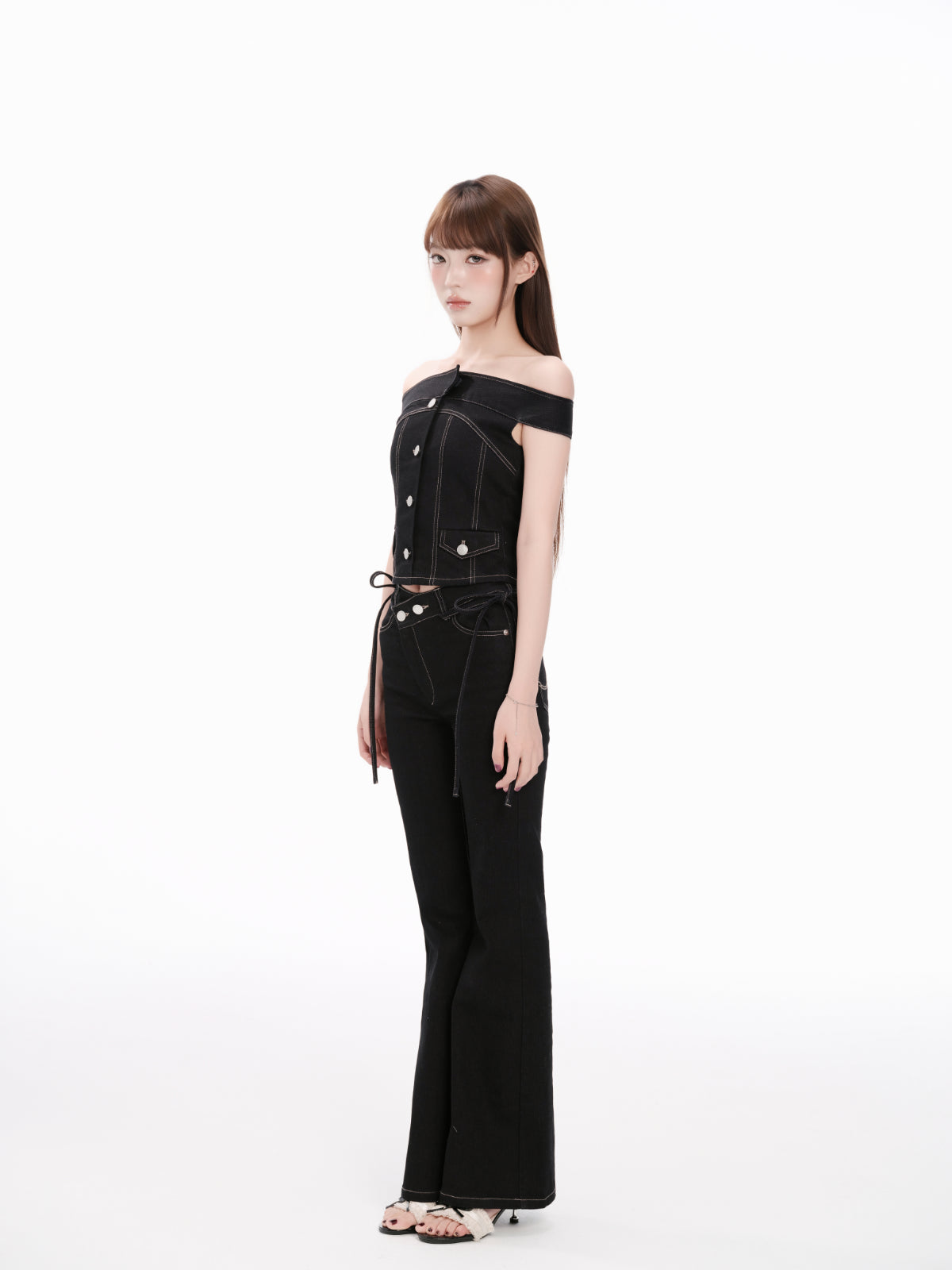 Shoulder-Line Denim Tops
