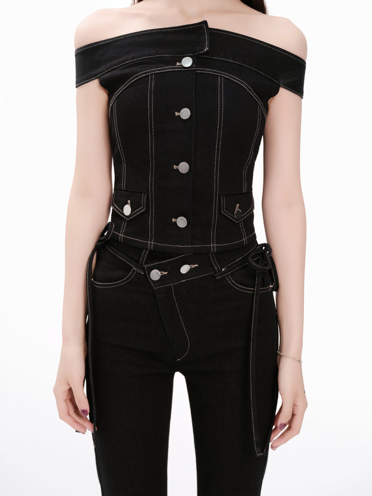 Shoulder-Line Denim Tops